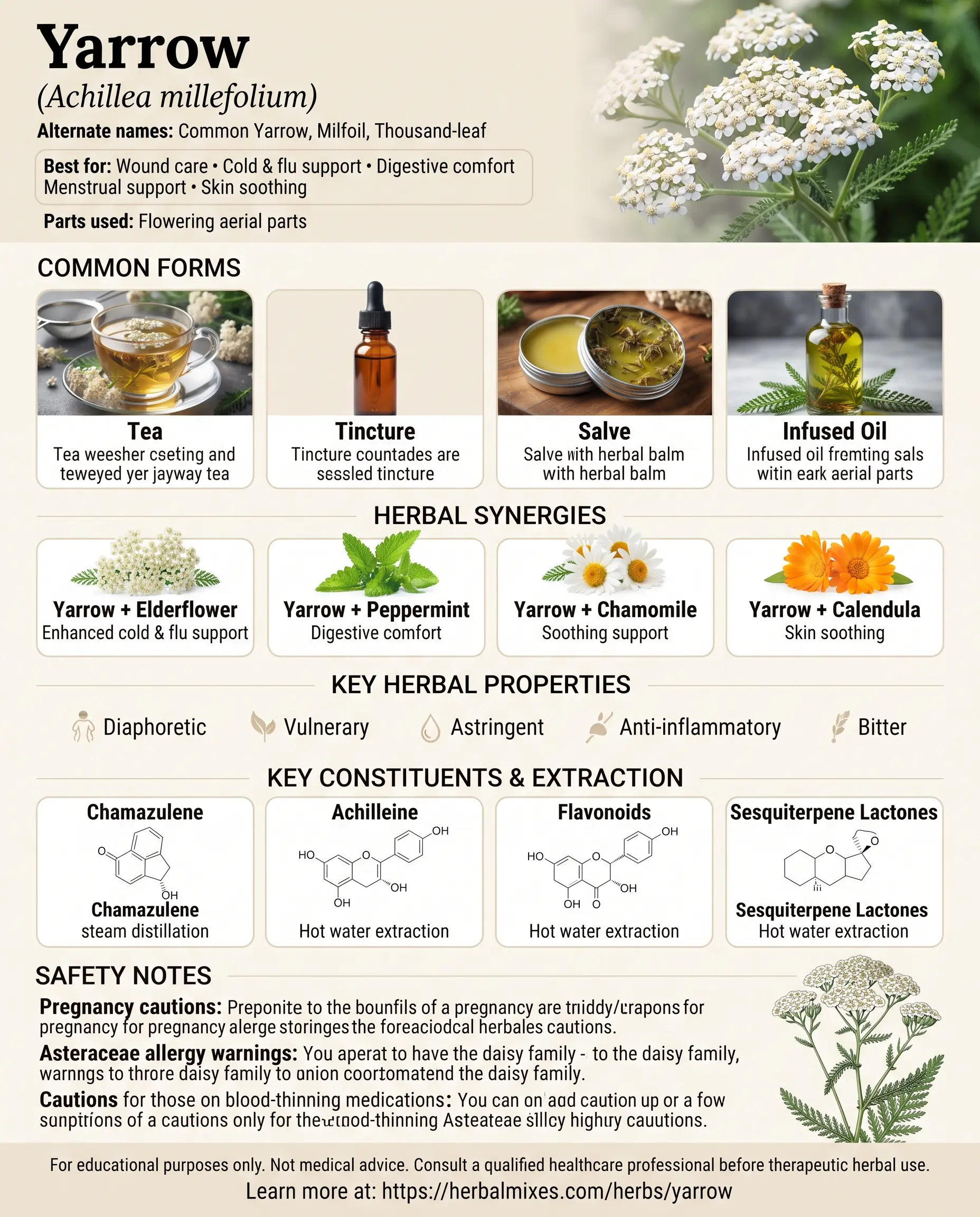 yarrow herb leaves and flowers.